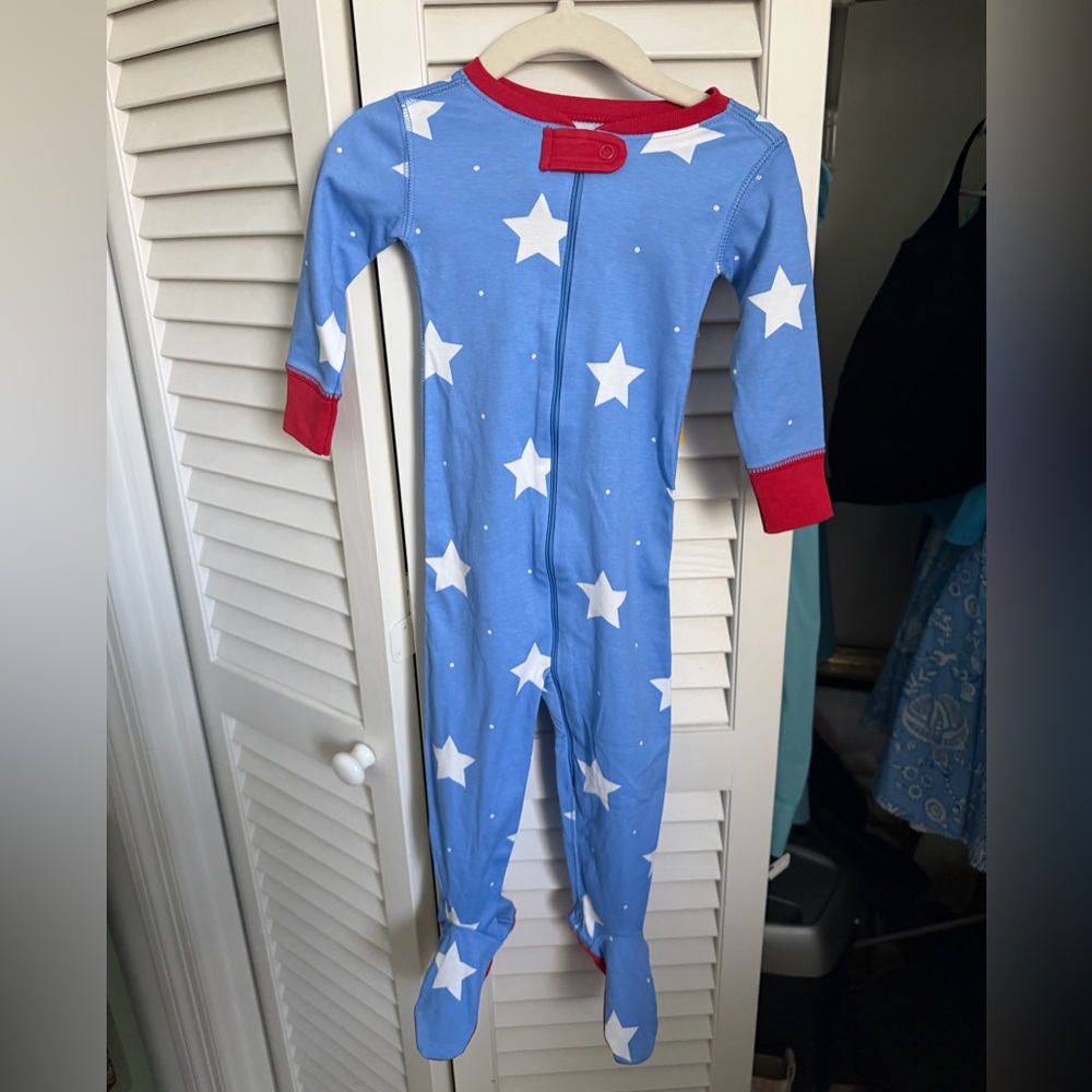 The Beaufort Bonnet Company Blue Star Footed One-Piece with Red Trim